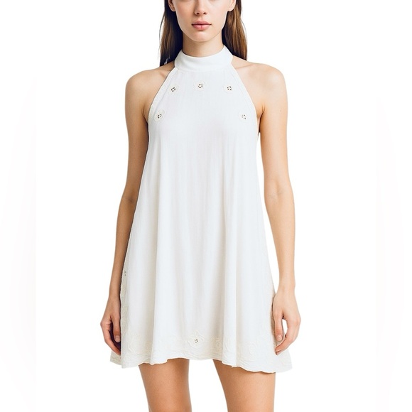 Cleobella lace inlet halter short mini dress in cream NWT